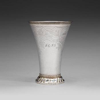 585. A Swedish 18th century parcel-gilt beaker, marks of Mikael Nyberg, Stockholm 1787.