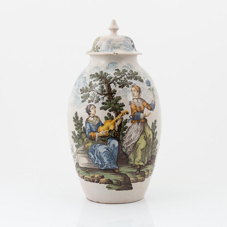 An earthenware lidded urn, historic style, central Europe, 19th century.