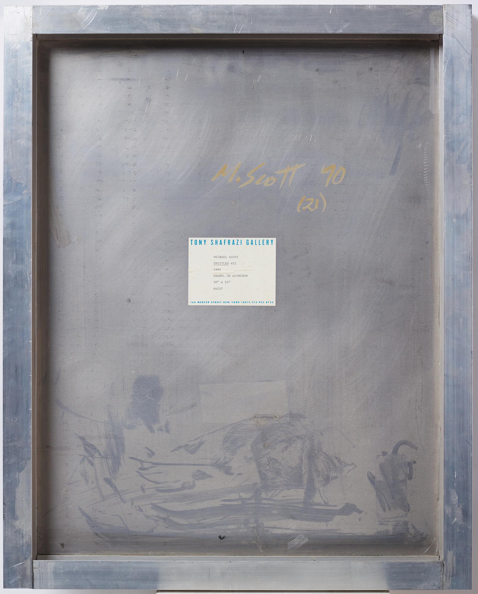 Michael Scott, enamel on aluminum, signed and dated -90 verso.