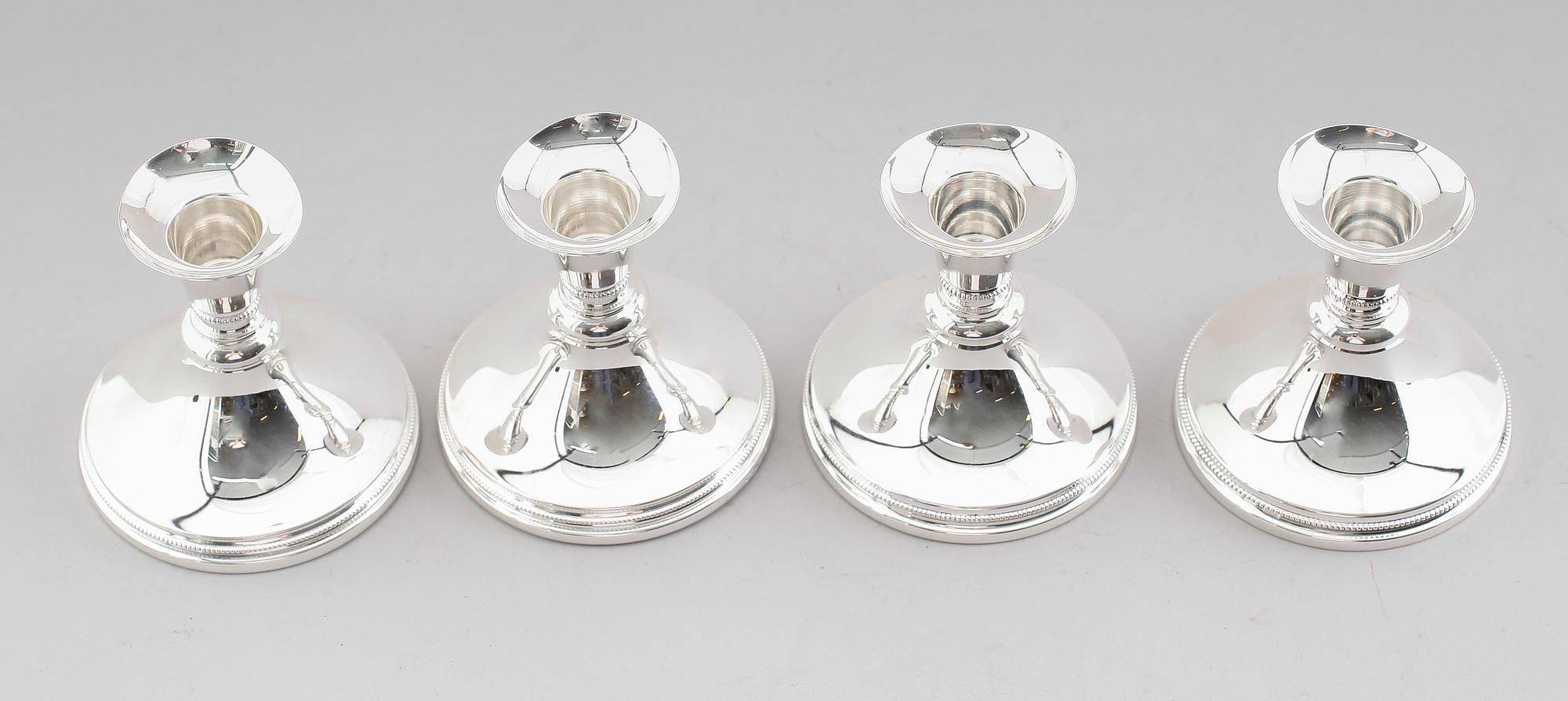 LJUSSTAKAR, 4 st, silver, MGAB, Stockholm, 1900-talets andra hälft.