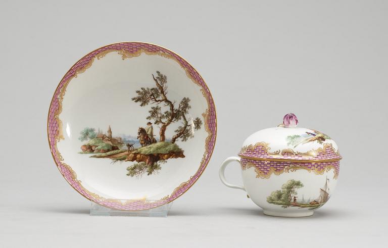 A Meissen cup and saucer and cover, Marcolinis period (1774-1814).
