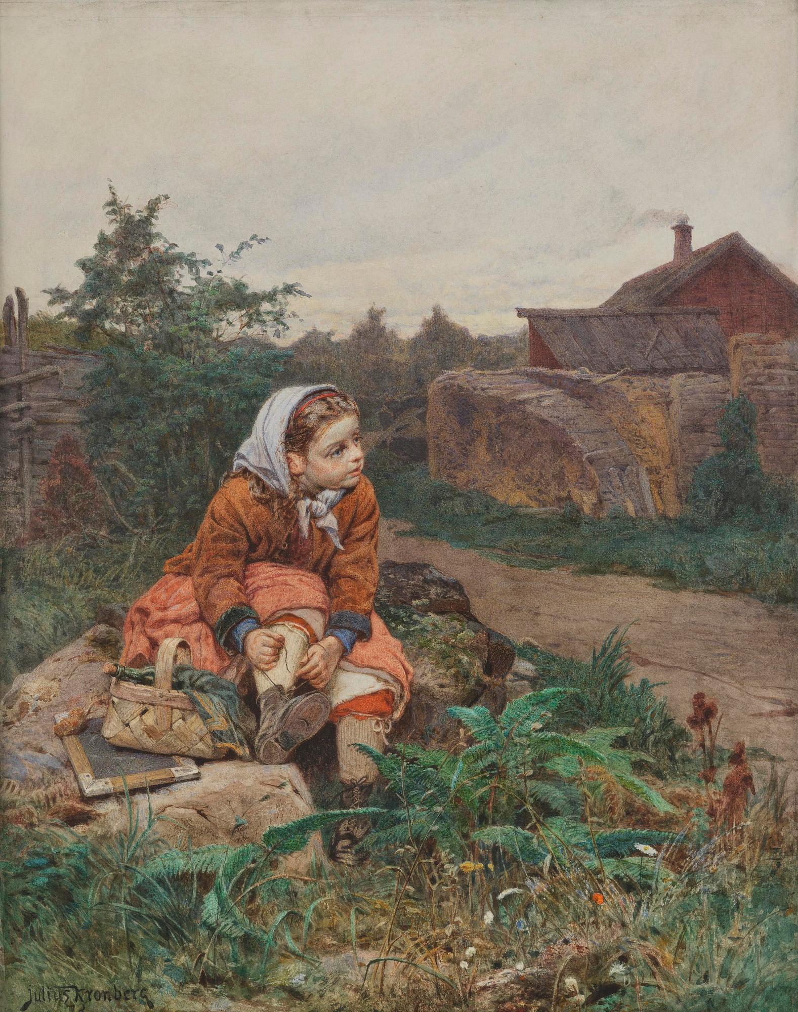 Julius Kronberg, Snöra skon.