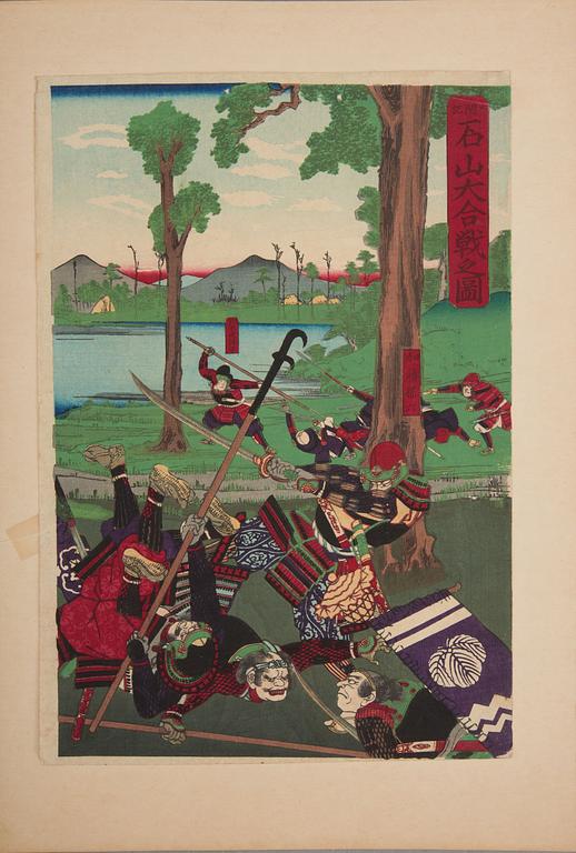 TOYOHARA CHIKANOBU, triptyk, träsnitt.