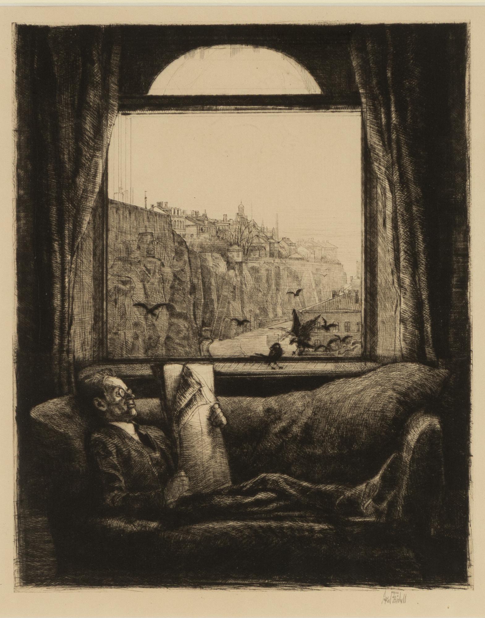 Axel Fridell, "Liggande tidningsläsare" (Mr. Foss).