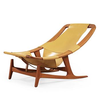 77. An Arne Tidemand Ruud 'Holmenkollen' teak and leather easy chair, Norcraft, Norway 1950-60's.