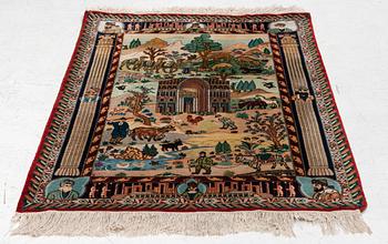 Carpet, Tabriz, figural, approx. 142 x 98 cm.
