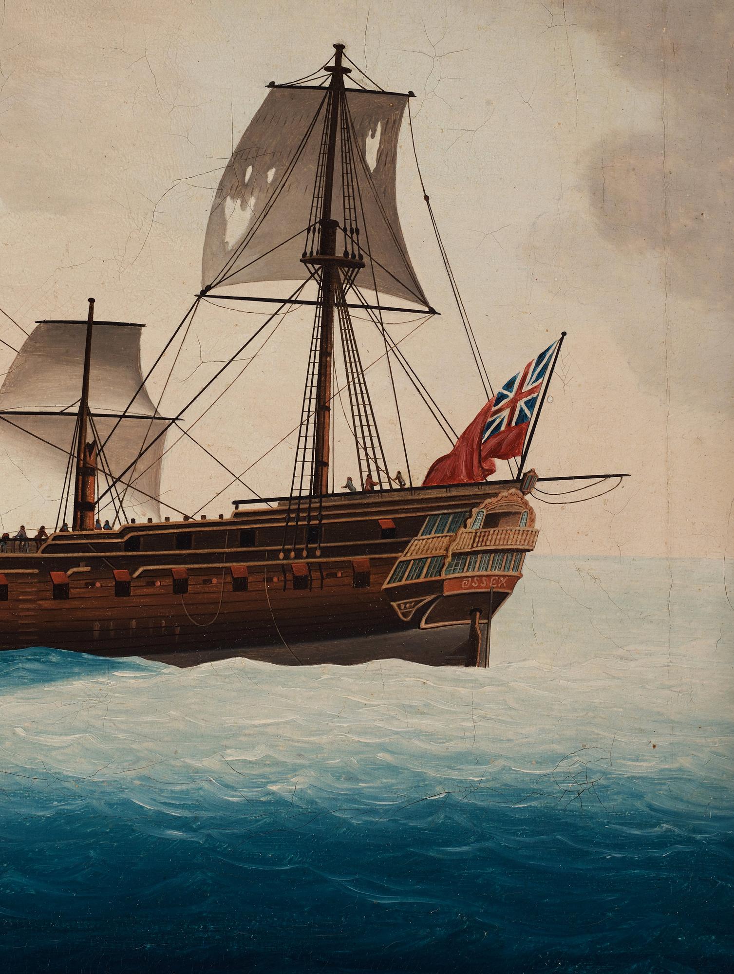 Two Chinese Export paintings of East Indiamen, Qing dynasty, circa 1800.