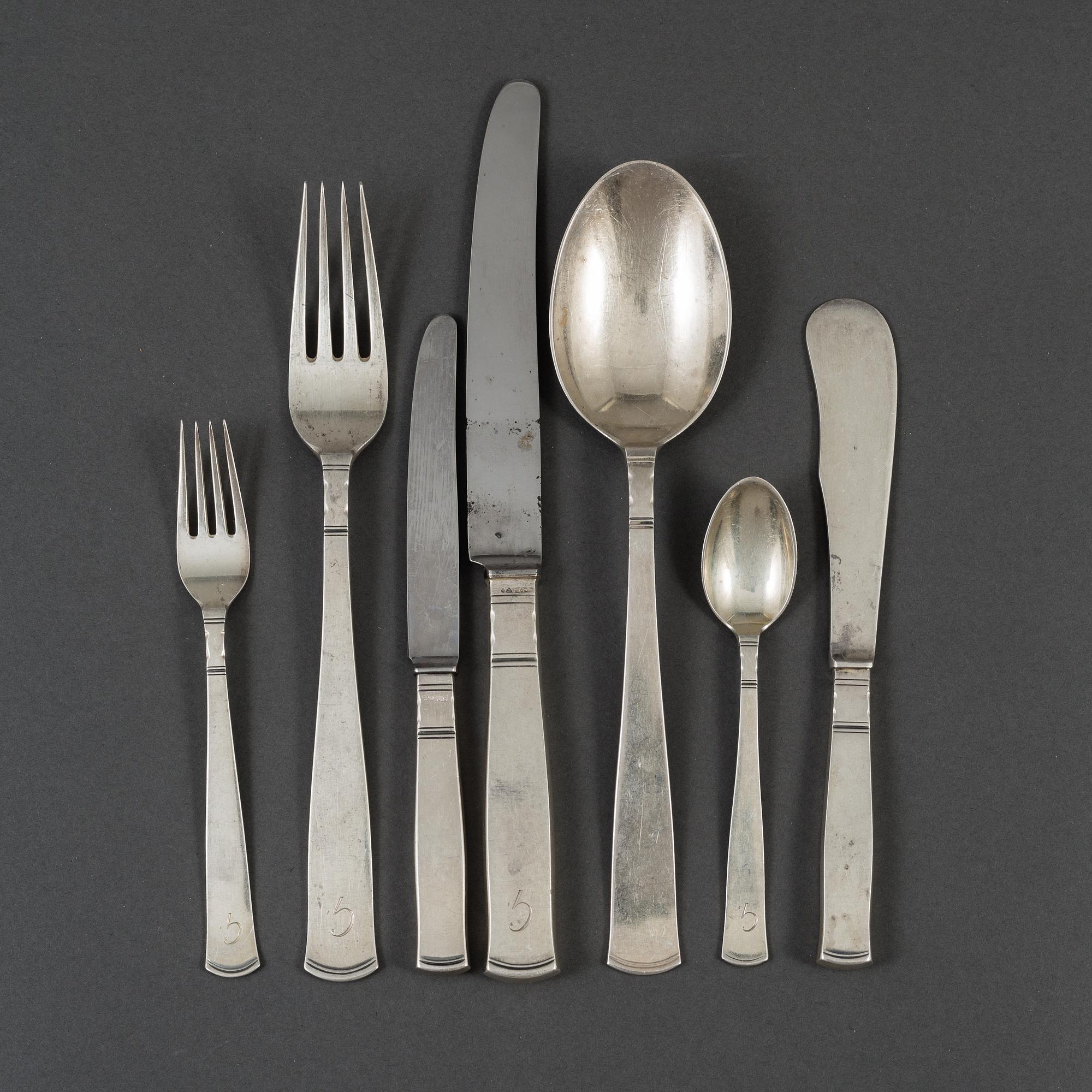 58 pieces of silver ware, 'Rosenholm' Jacob Ängman.