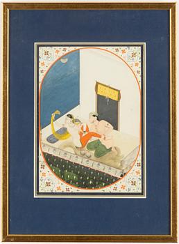 Unidentified artist, Pair in palace setting, India, 20th century.