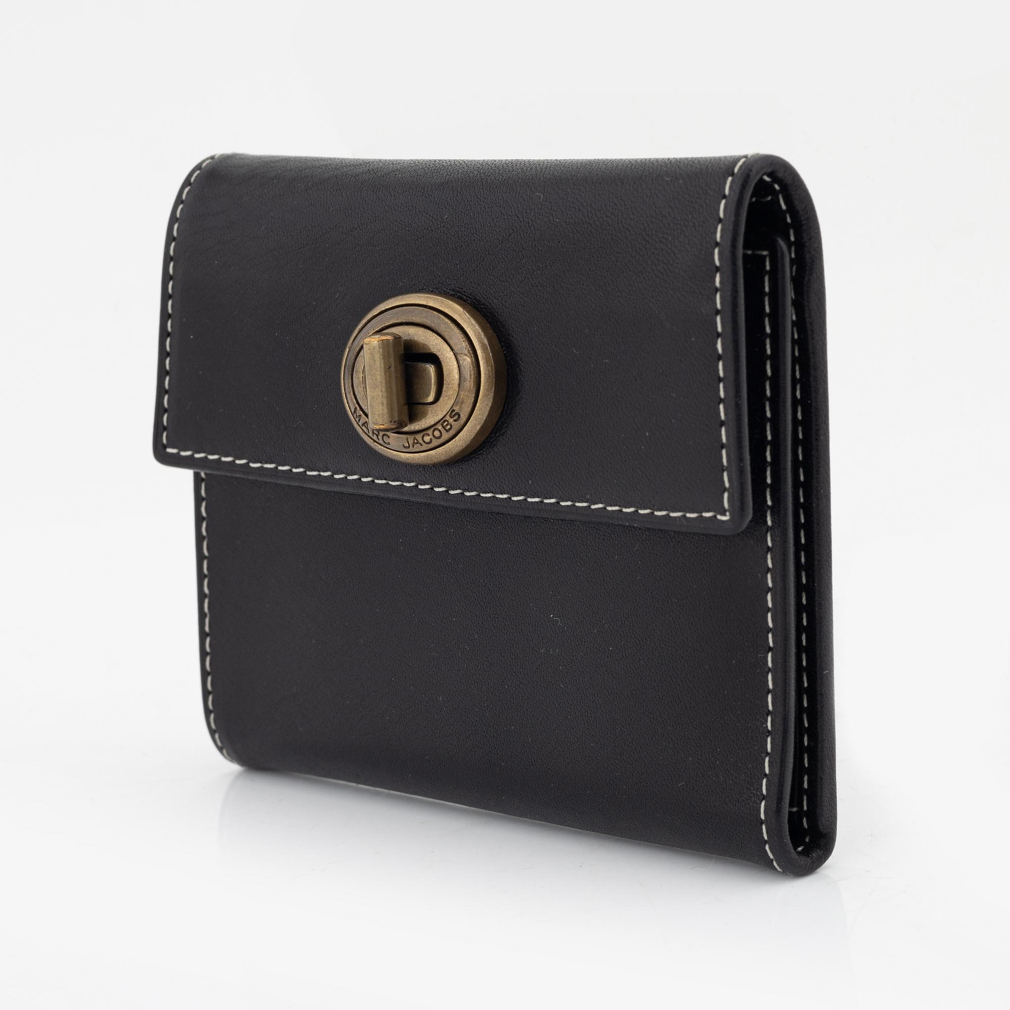 Marc Jacobs, black leather and gold hardware wallet.