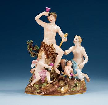 1346. A large Meissen figure group representing Bacchus, ca 1900.