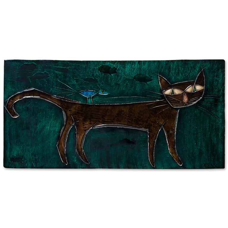 Rut Bryk, a stoneware wall plaque, "Cat", Finland 1950-60's.