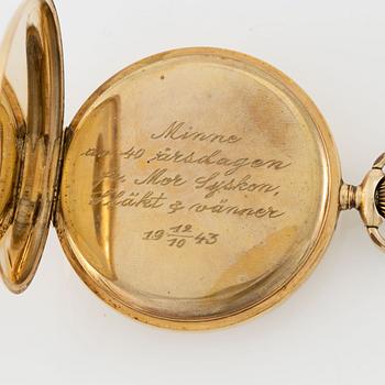 Pocket watch, 14K gold "Boliden guld Import", chain in double gold, 51 mm.
