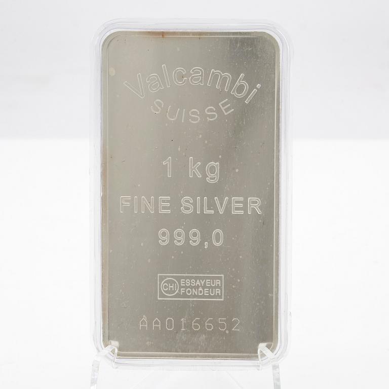 Silver bar 1kg 999 Valcambi Suisse.