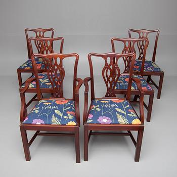 STOLAR, 4 st, och KARMSTOLAR, 2 st, Chippendale, 1900-talets senare hälft.
