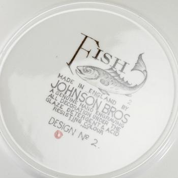 FISKSERVIS, 11 delar, flintgods, "Fish", Johnson Bros, England, 1900-talets andra hälft.