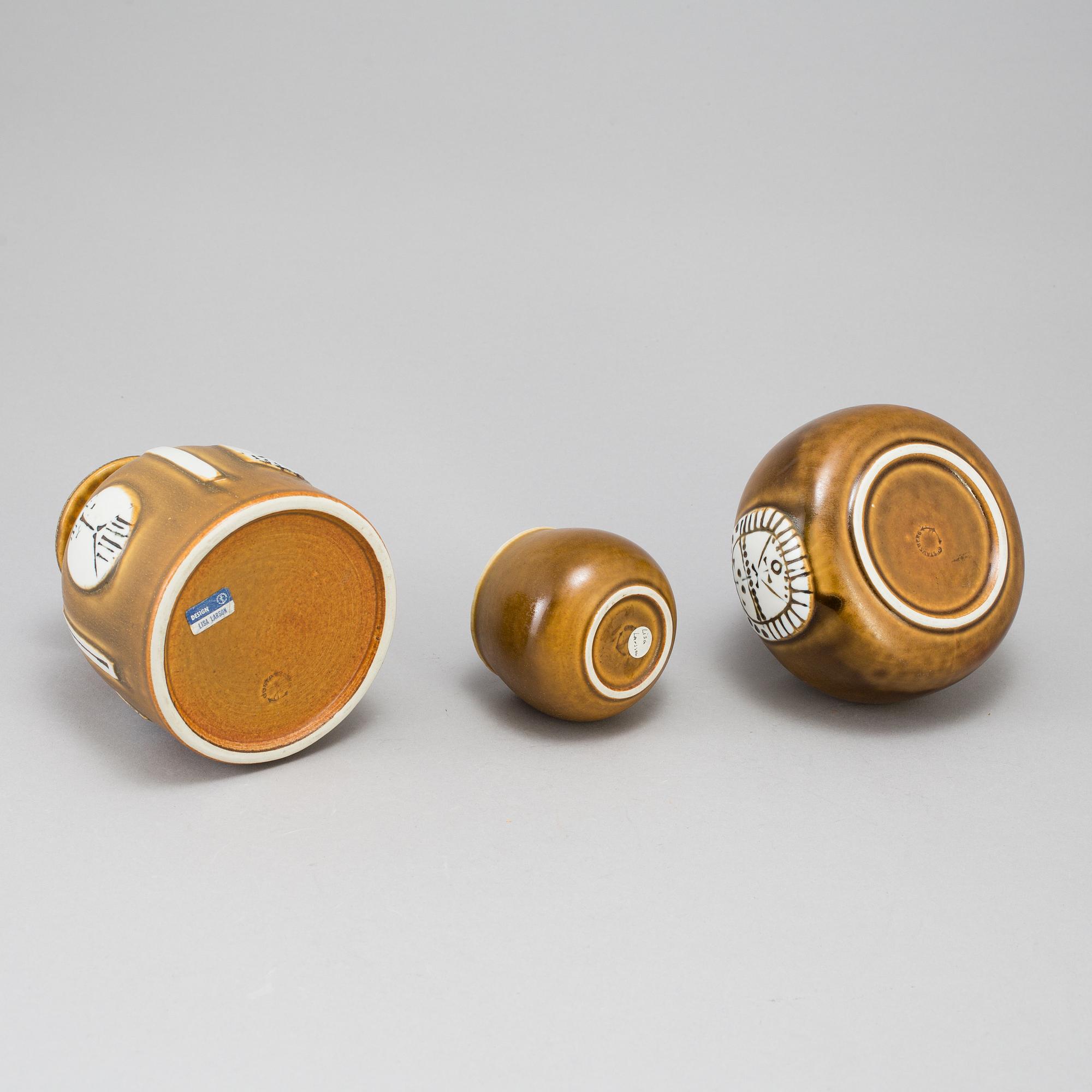 3 stoneware vessels by Lisa Larson for Gustavsberg. The series called "Thalia", produced 1960-69.