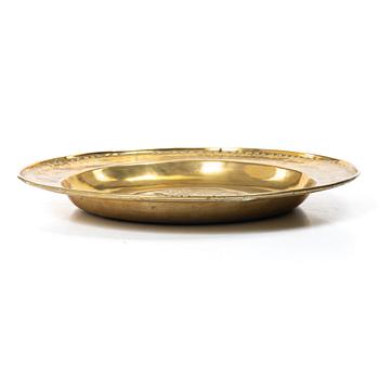 A Historismus brass baptism dish, 19th century.