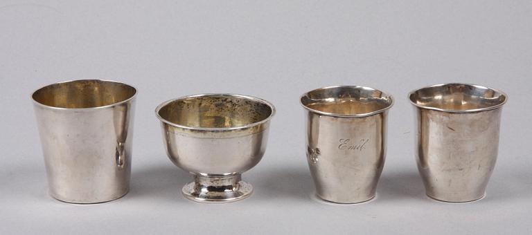 SUPKOPPAR, 4 st, silver, bla Otto Magnus Krook, Nyköping. 1800-tal.