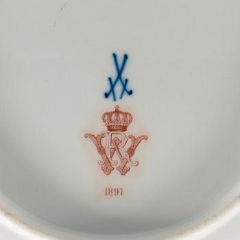 A pair of Meissen dinner plates, "Scattered flowers" with Kaiser Wilhelm II's monogram, dated 1894 and 1897.