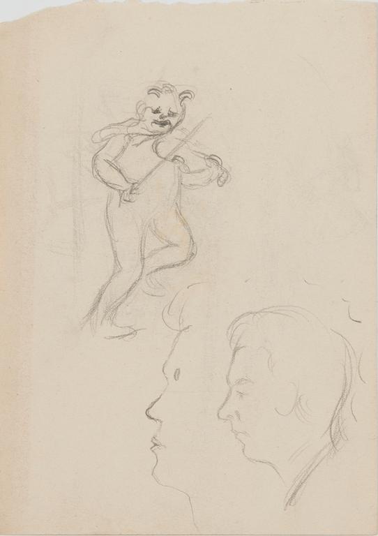 Santeri Salokivi, Teckningar, 5 st, Mansporträtt och Landskap.