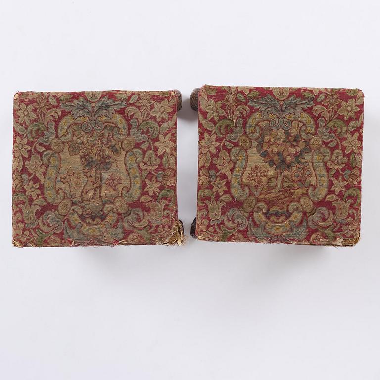 A pair of Swedish carved Baroque stools, circa 1700.