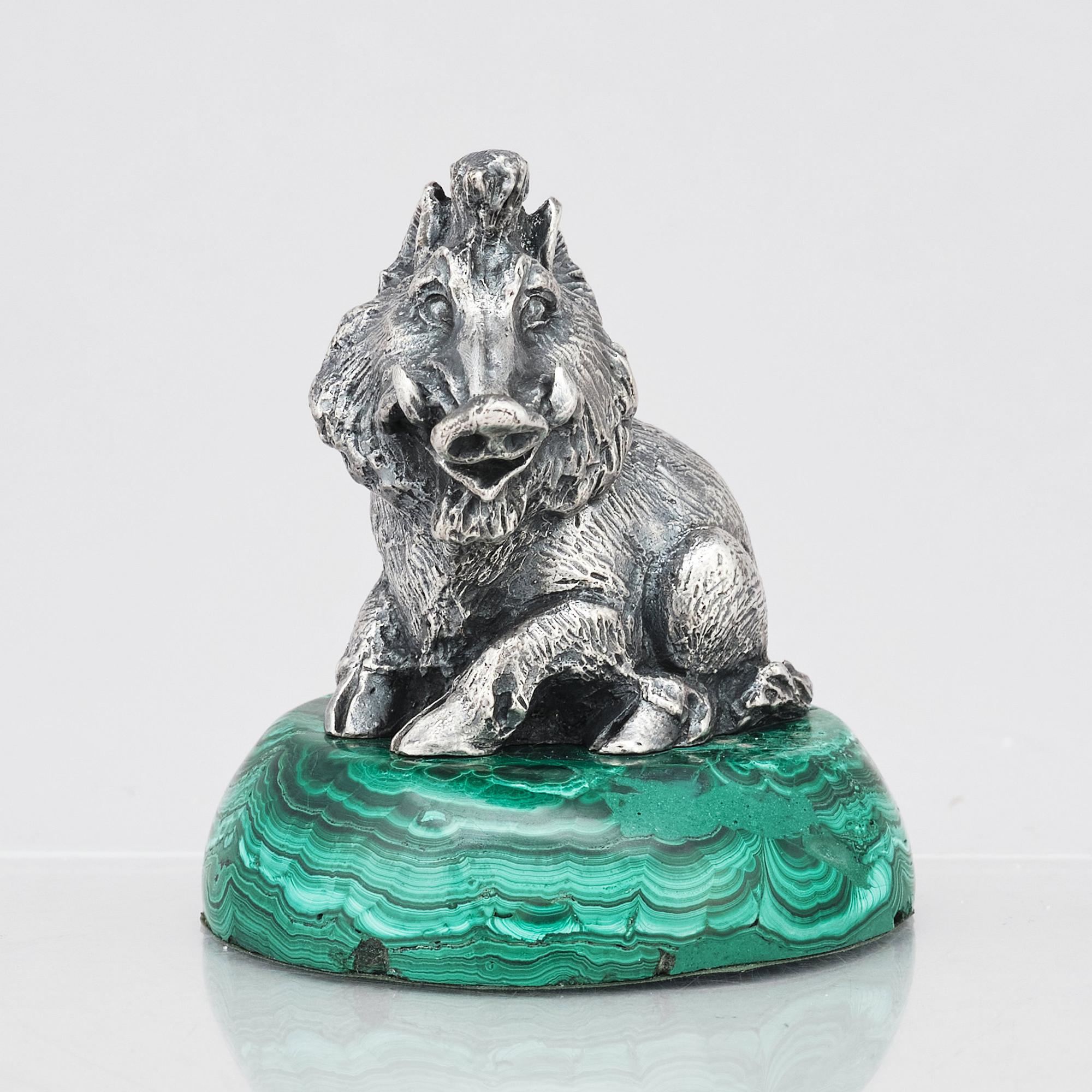 Figurin, silver och malakit, möjligen Pavel Ovchinnikov, 1800-tal, Moskva.