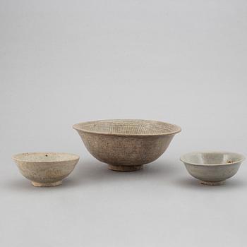 A group of three bowls, South East Asian, 17th Century or older.