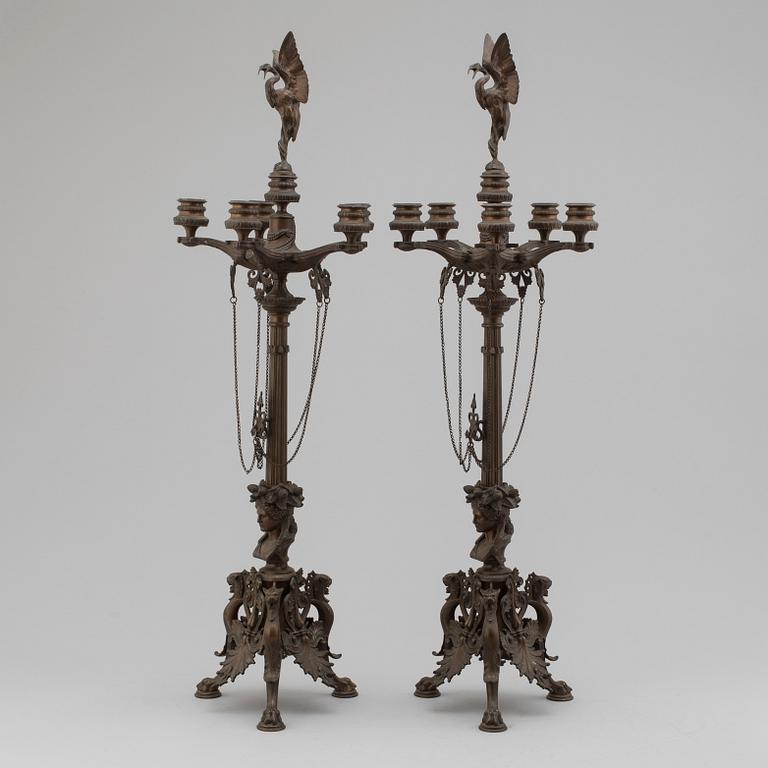FERDINAND BARBEDIENNE, attributed to, a pair of 19th century bronze candelabra.
