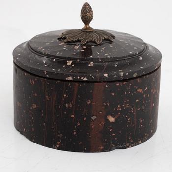 A Swedish Empire porhyry lidded butter box, first part 19th century.