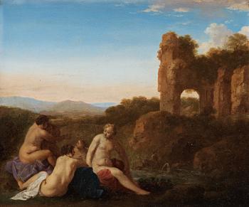 873. Cornelis van Poelenburgh Attributed to, Three nymphs in a landscape.
