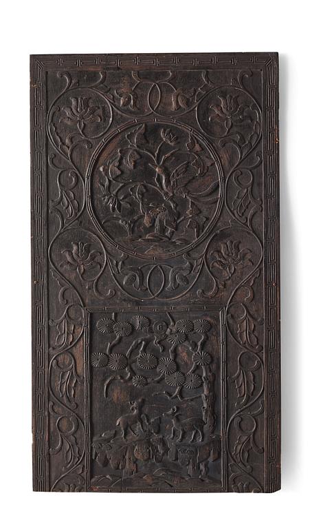 A set of three Chinsese hardwood panels, Qing dynasty.