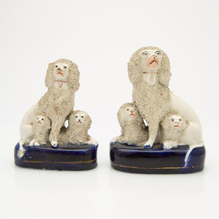 Figures, two pairs, Staffordshire, England, 19th century.