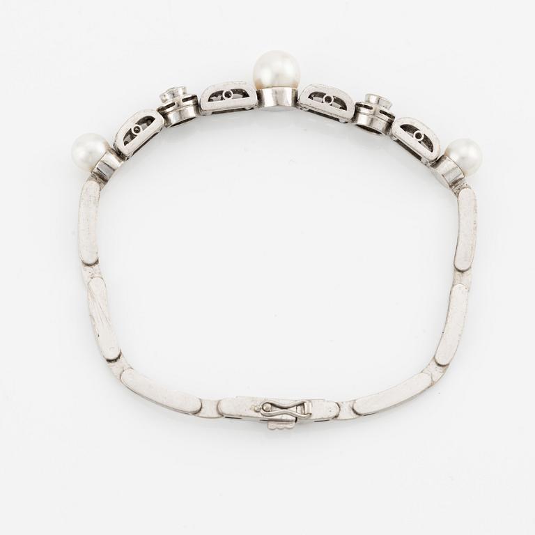 Armband/tiara, med pärlor, gammalslipade och rosenslipade diamanter.