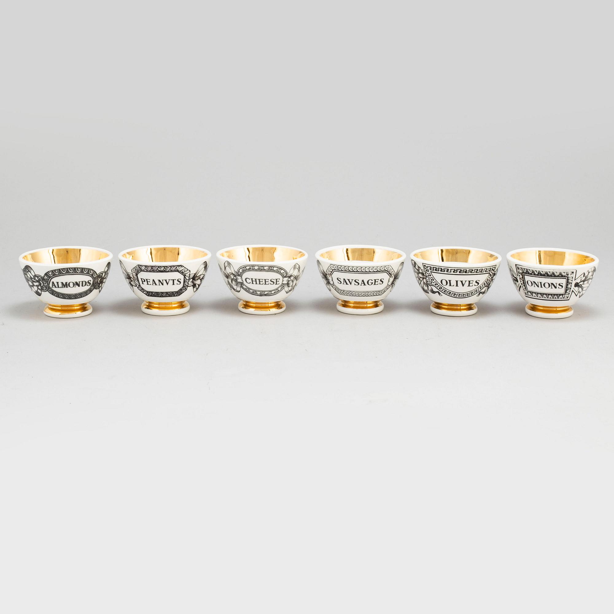 FORNASETTI, skålar, 6 st, porslin, Milano, Italien.