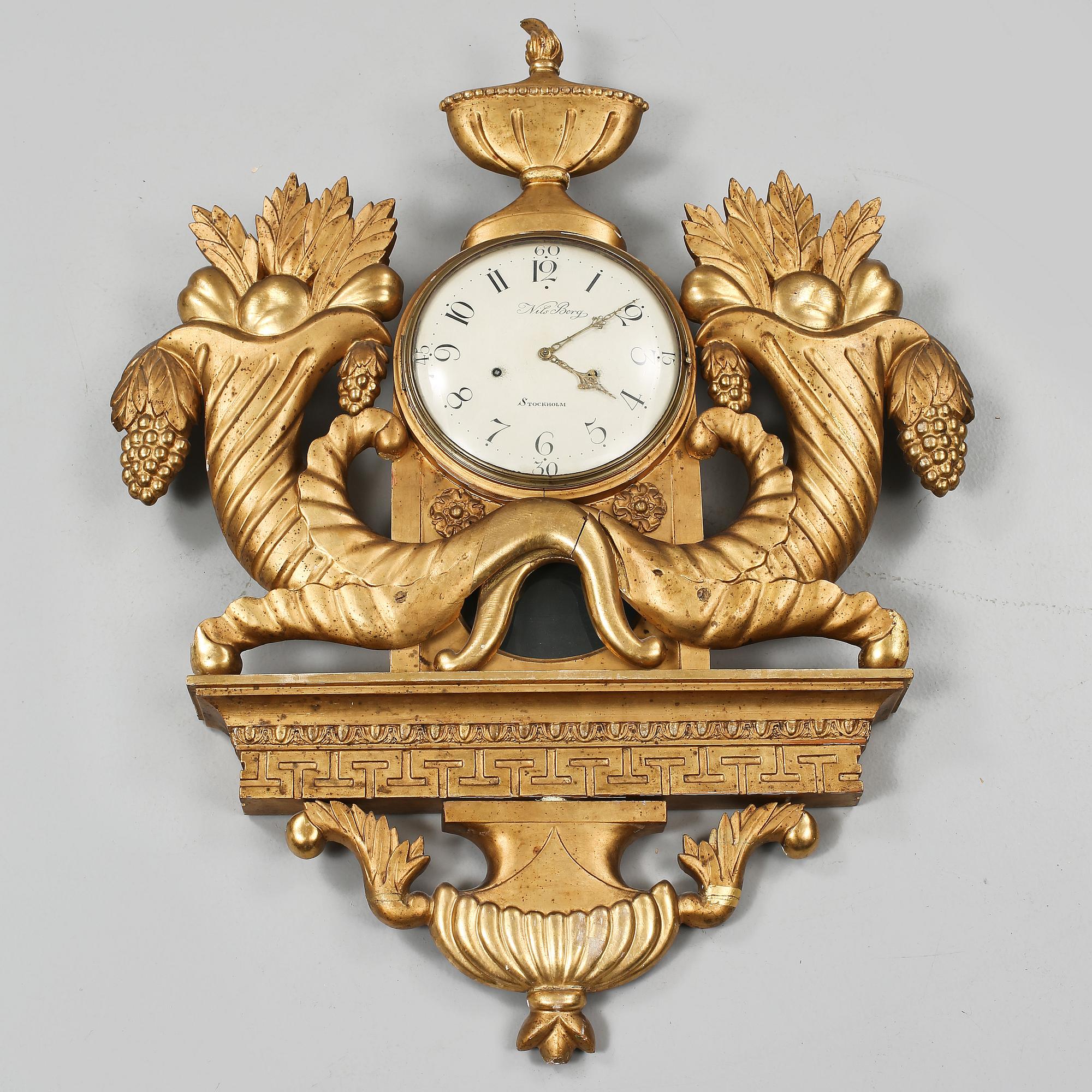 VÄGGPENDYL, empire, Nils Berg (verksam 1757-1794) Stockholm, 1800-talets första hälft.
