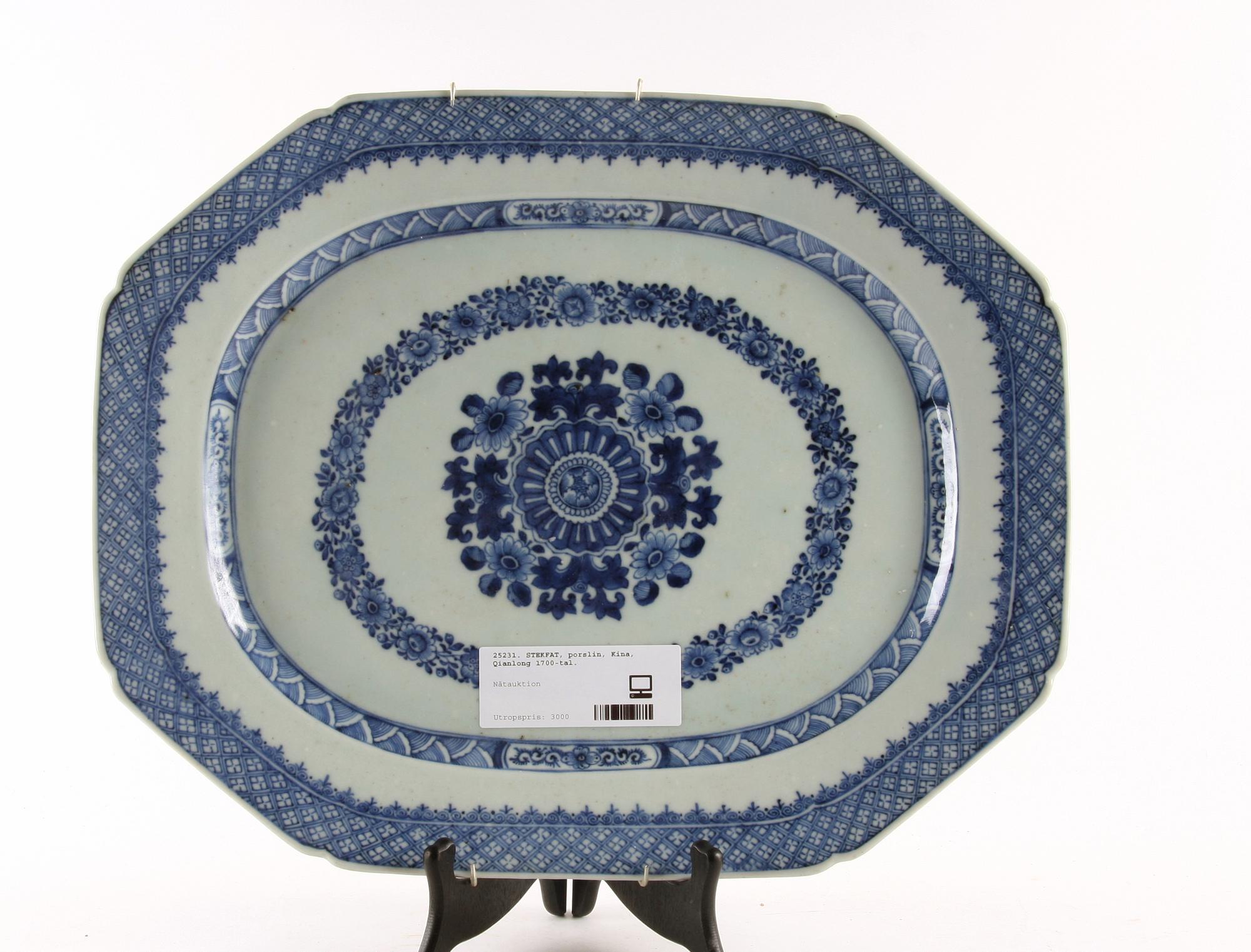 STEKFAT, porslin, Kina, Qianlong 1700-tal.