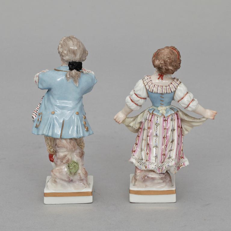 FIGURINER, 2 st, porslin, Meissen, 1900-tal.