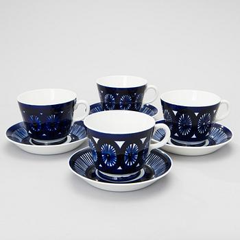 Four big tea cups with saucers, Arabia Finland 1964-1971.