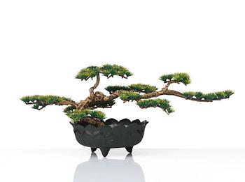 Estrid Ericson, an elastoline bonsai tree mounted in a Japanese patinated metal pot, Svenskt Tenn, Sweden 1960-70's.