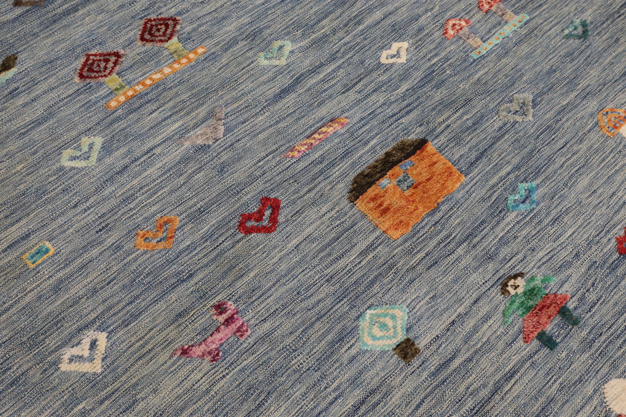 A Kelim carpet, figural, c. 236 x 171 cm.