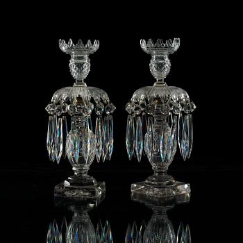 A pair of cut glass candlesticks, England/Irland, 19th Century.