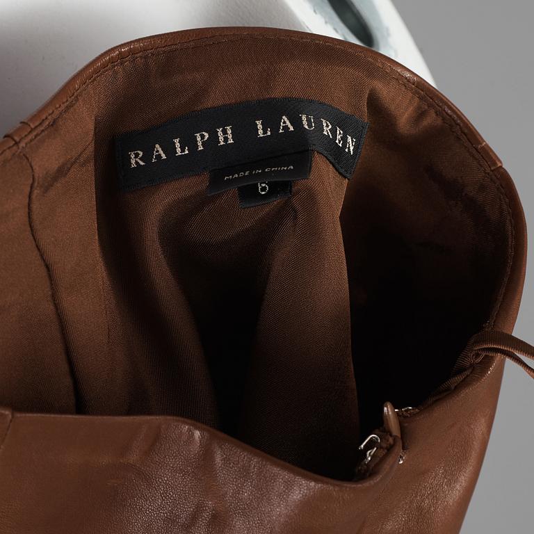 A brown lamb leather skirt by Ralph Lauren.