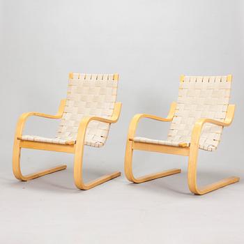 Alvar Aalto, fåtöljer, ett par, modell 406 för Artek, 1970-tal.