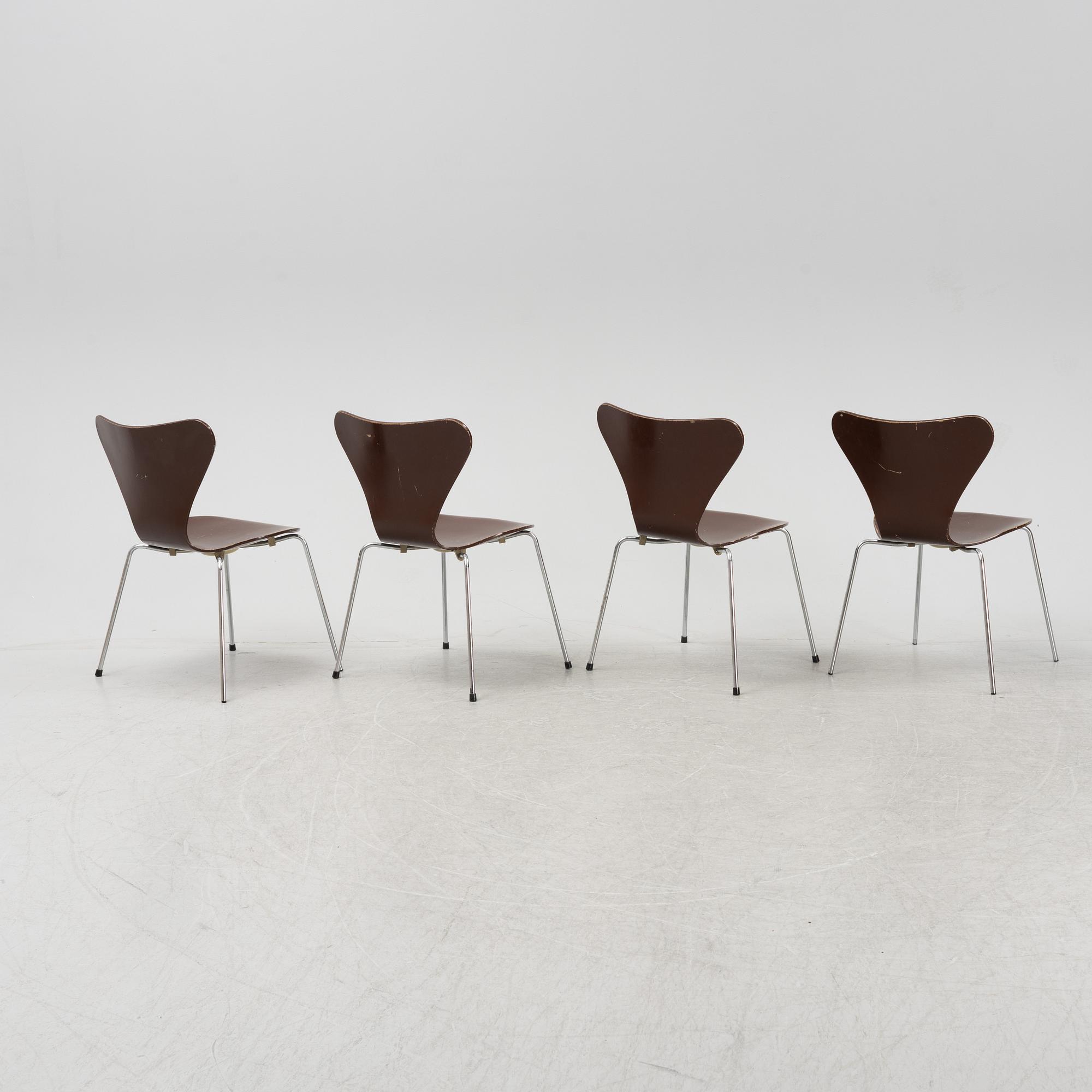 Arne Jacobsen, stolar, 4 st, "Sjuan", Fritz Hansen, Danmark, 1983.
