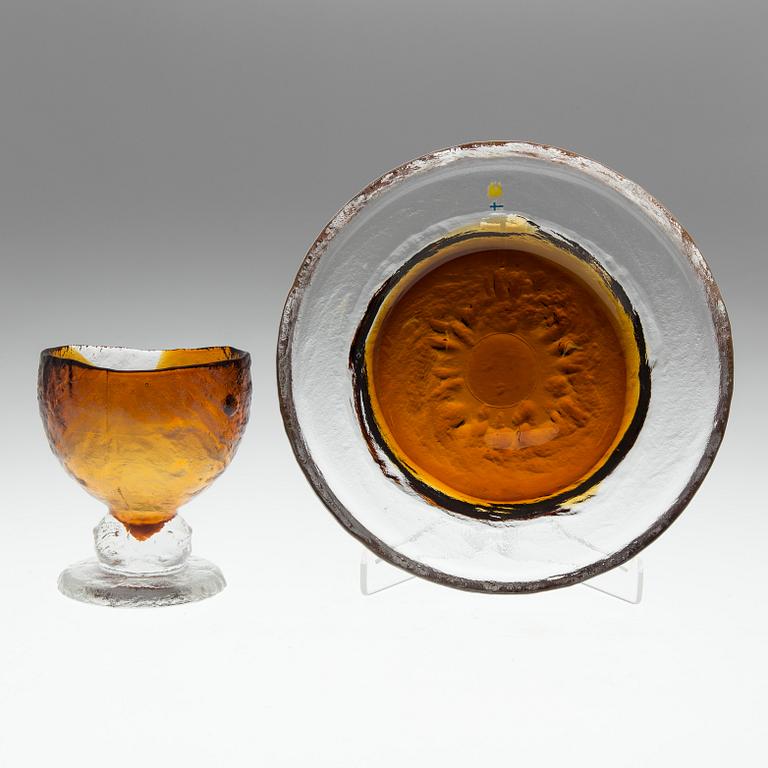 PERTTI SANTALAHTI, skål samt fat, glas, Humppila, Finland, 1970-tal.