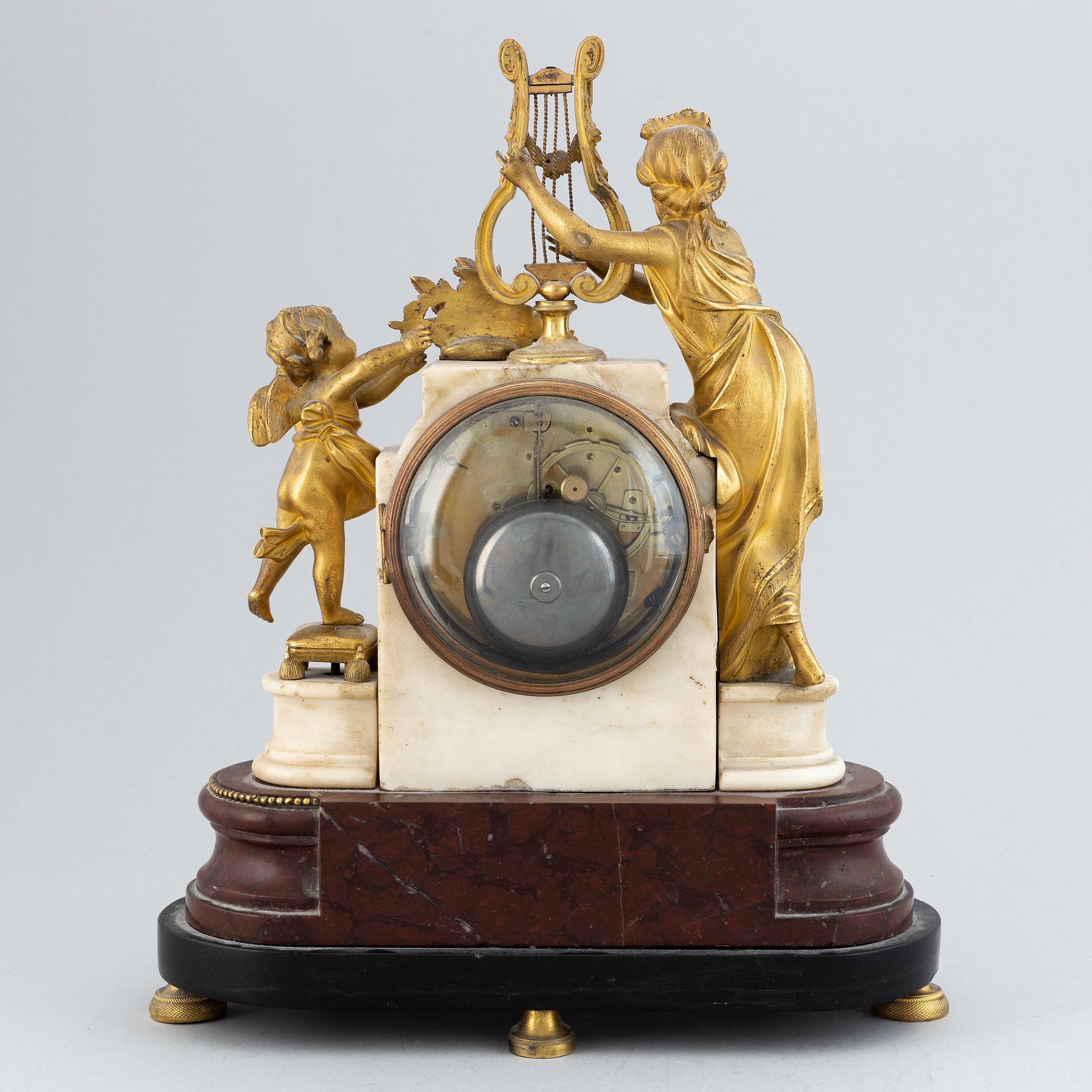 A 19th-century Louis XVI-style mantle clock.
