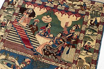 A semi-antique pictoral Kashan rug, Central Persia, c. 206 x 138 cm.