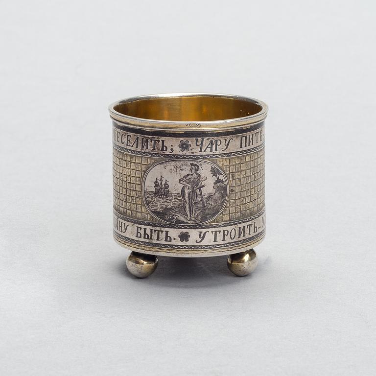 BÄGARE, silver och niello, Ryssland, Veliky Ustyug 1800-talets början, Alexandr Shilin, vikt 94 g.
