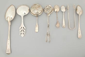 PARTI SILVER, 29 delar, ca 790 gram, bl a Danmark, kontrollstämpel, Christian F Heise.